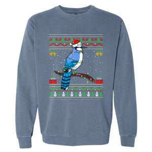 Blue Jay Bird Christmas Lights Santa Ugly Xmas Gift Garment-Dyed Sweatshirt