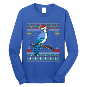 Blue Jay Bird Christmas Lights Santa Ugly Xmas Gift Long Sleeve Shirt