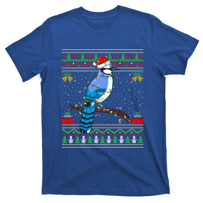 Blue Jay Bird Christmas Lights Santa Ugly Xmas Gift T-Shirt