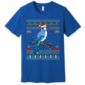 Blue Jay Bird Christmas Lights Santa Ugly Xmas Gift Premium T-Shirt