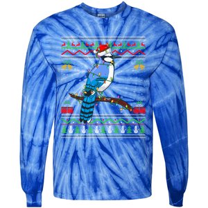 Blue Jay Bird Christmas Lights Santa Ugly Xmas Gift Tie-Dye Long Sleeve Shirt