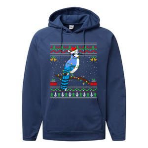 Blue Jay Bird Christmas Lights Santa Ugly Xmas Gift Performance Fleece Hoodie