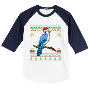 Blue Jay Bird Christmas Lights Santa Ugly Xmas Gift Baseball Sleeve Shirt