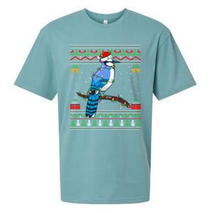 Blue Jay Bird Christmas Lights Santa Ugly Xmas Gift Sueded Cloud Jersey T-Shirt