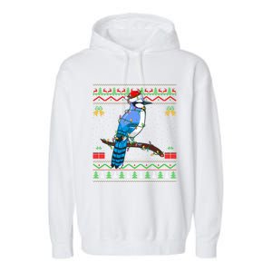 Blue Jay Bird Christmas Lights Santa Ugly Xmas Gift Garment-Dyed Fleece Hoodie