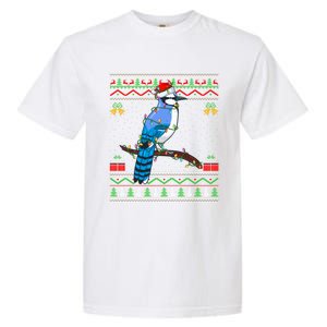 Blue Jay Bird Christmas Lights Santa Ugly Xmas Gift Garment-Dyed Heavyweight T-Shirt