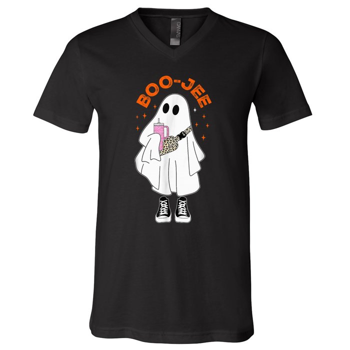 Boo Jee Boujee Funny Halloween Cute Boo Ghost Spooky Costume V-Neck T-Shirt