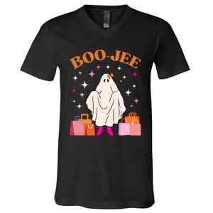 Boo Jee Boujee Funny Halloween Cute Boo Ghost Spooky Costume V-Neck T-Shirt