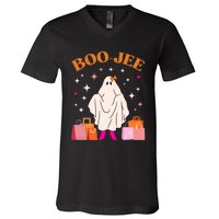 Boo Jee Boujee Funny Halloween Cute Boo Ghost Spooky Costume V-Neck T-Shirt