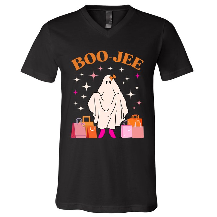 Boo Jee Boujee Funny Halloween Cute Boo Ghost Spooky Costume V-Neck T-Shirt