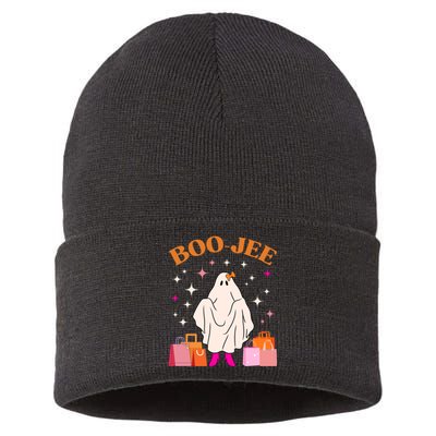 Boo Jee Boujee Funny Halloween Cute Boo Ghost Spooky Costume Sustainable Knit Beanie