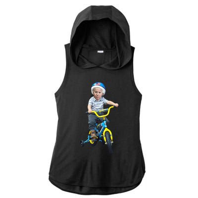 Baby Joe Biden On Tricycle Funny Joe Biden Bike Ladies PosiCharge Tri-Blend Wicking Draft Hoodie Tank