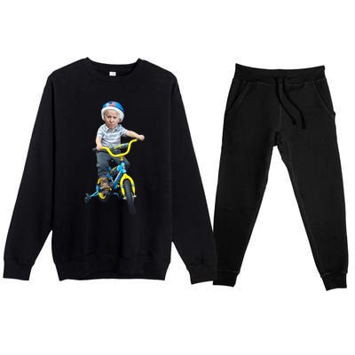 Baby Joe Biden On Tricycle Funny Joe Biden Bike Premium Crewneck Sweatsuit Set