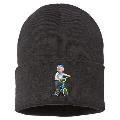 Baby Joe Biden On Tricycle Funny Joe Biden Bike Sustainable Knit Beanie
