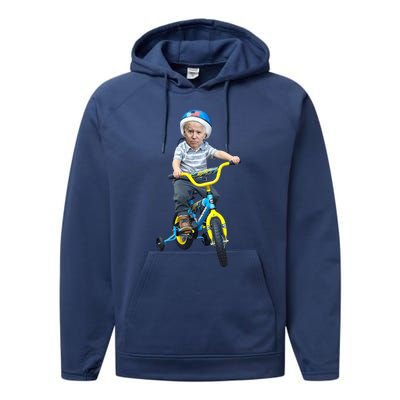 Baby Joe Biden On Tricycle Funny Joe Biden Bike Performance Fleece Hoodie