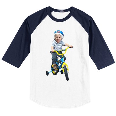 Baby Joe Biden On Tricycle Funny Joe Biden Bike Baseball Sleeve Shirt