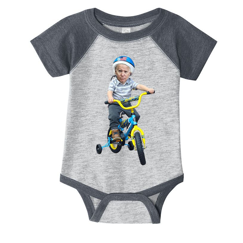 Baby Joe Biden On Tricycle Funny Joe Biden Bike Infant Baby Jersey Bodysuit