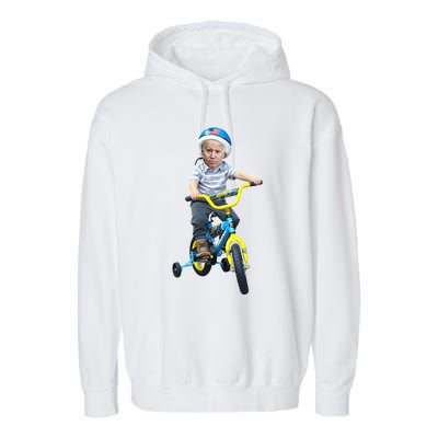 Baby Joe Biden On Tricycle Funny Joe Biden Bike Garment-Dyed Fleece Hoodie