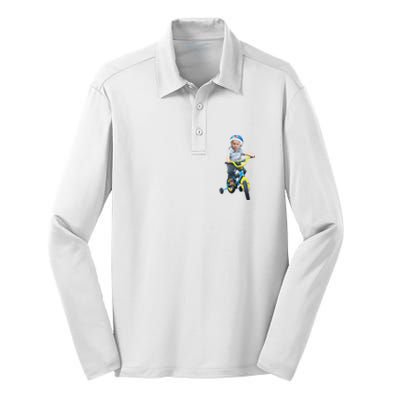 Baby Joe Biden On Tricycle Funny Joe Biden Bike Silk Touch Performance Long Sleeve Polo