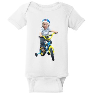 Baby Joe Biden On Tricycle Funny Joe Biden Bike Baby Bodysuit