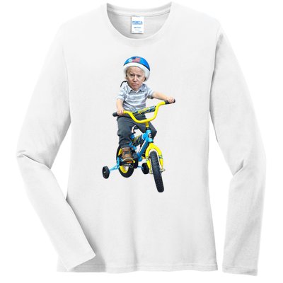 Baby Joe Biden On Tricycle Funny Joe Biden Bike Ladies Long Sleeve Shirt