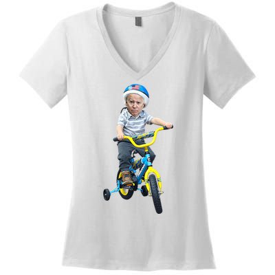 Baby Joe Biden On Tricycle Funny Joe Biden Bike Women's V-Neck T-Shirt