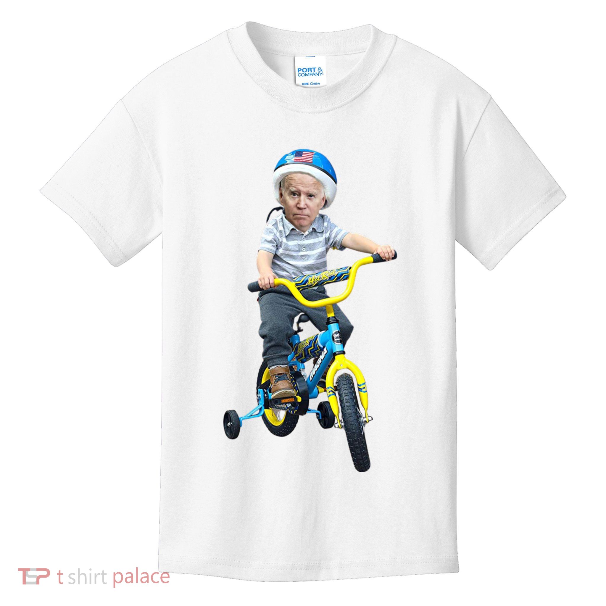 Baby Joe Biden On Tricycle Funny Joe Biden Bike Kids T-Shirt