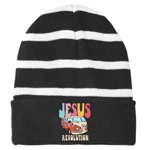 Boho Jesus-Revolution, Christian Faith Based Jesus Costume Striped Beanie with Solid Band