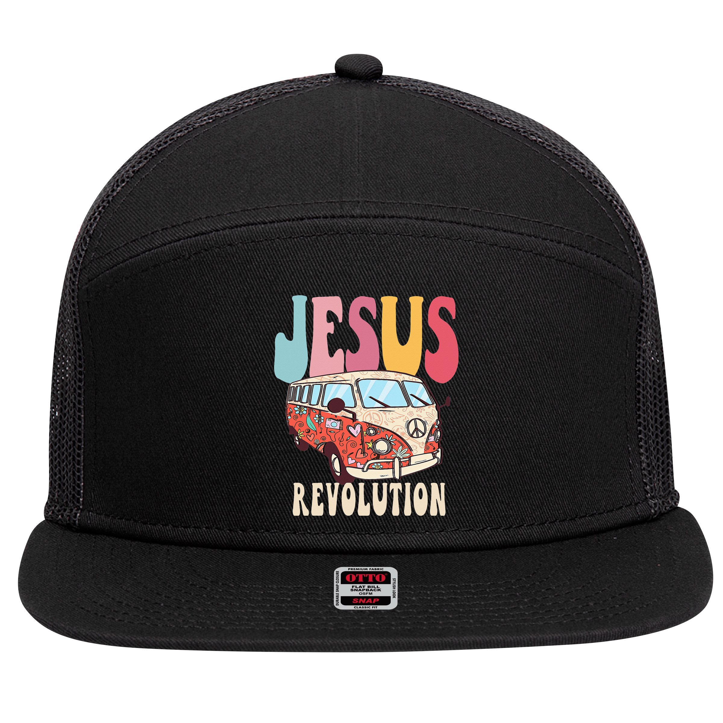 Boho Jesus-Revolution Christian Faith Based Jesus 7 Panel Mesh Trucker Snapback Hat