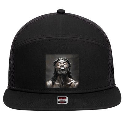 Black Jesus Christianity Church Christ Jesus 7 Panel Mesh Trucker Snapback Hat