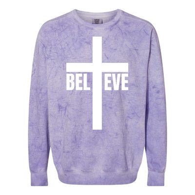 Believe Jesus Christ Cross Easter Faith Colorblast Crewneck Sweatshirt