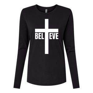 Believe Jesus Christ Cross Easter Faith Womens Cotton Relaxed Long Sleeve T-Shirt