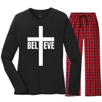 Believe Jesus Christ Cross Easter Faith Women's Long Sleeve Flannel Pajama Set 