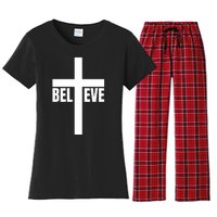 Believe Jesus Christ Cross Easter Faith Women's Flannel Pajama Set