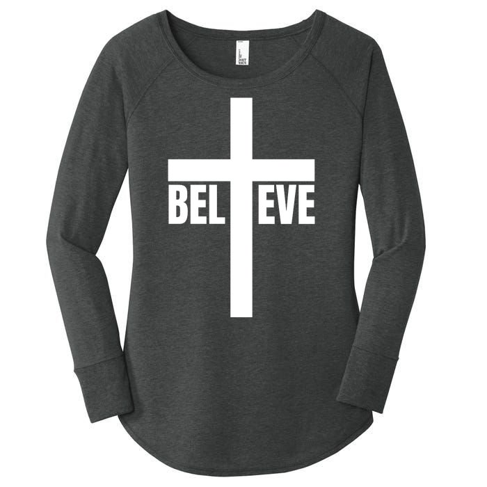 Believe Jesus Christ Cross Easter Faith Women's Perfect Tri Tunic Long Sleeve Shirt