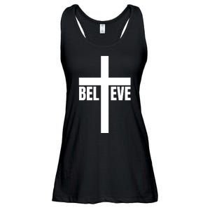 Believe Jesus Christ Cross Easter Faith Ladies Essential Flowy Tank