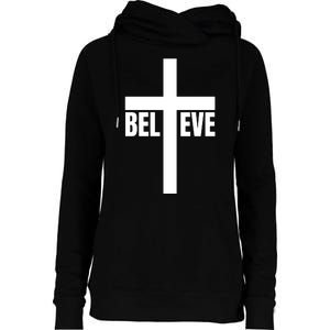 Believe Jesus Christ Cross Easter Faith Womens Funnel Neck Pullover Hood