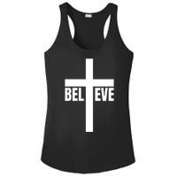 Believe Jesus Christ Cross Easter Faith Ladies PosiCharge Competitor Racerback Tank