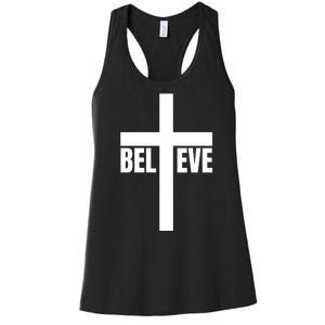 Believe Jesus Christ Cross Easter Faith Women's Racerback Tank