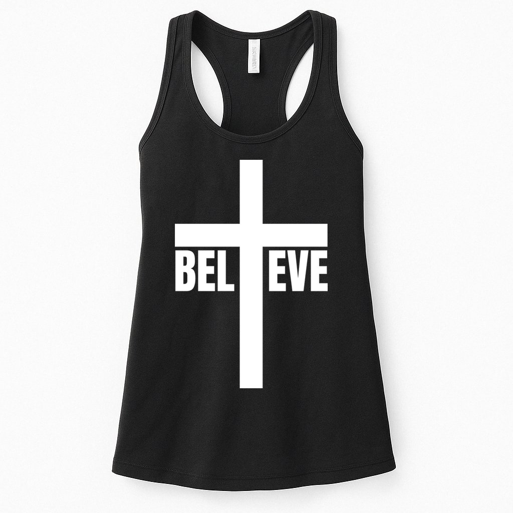 Believe Jesus Christ Cross Easter Faith Womens Tank Top