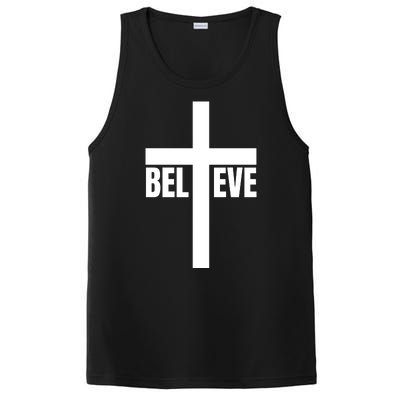 Believe Jesus Christ Cross Easter Faith PosiCharge Competitor Tank