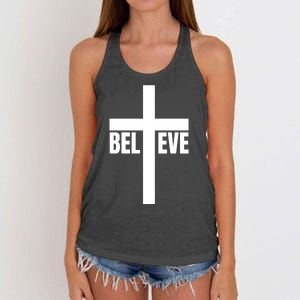 Believe Jesus Christ Cross Easter Faith Women's Knotted Racerback Tank