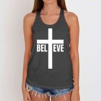 Believe Jesus Christ Cross Easter Faith Women's Knotted Racerback Tank