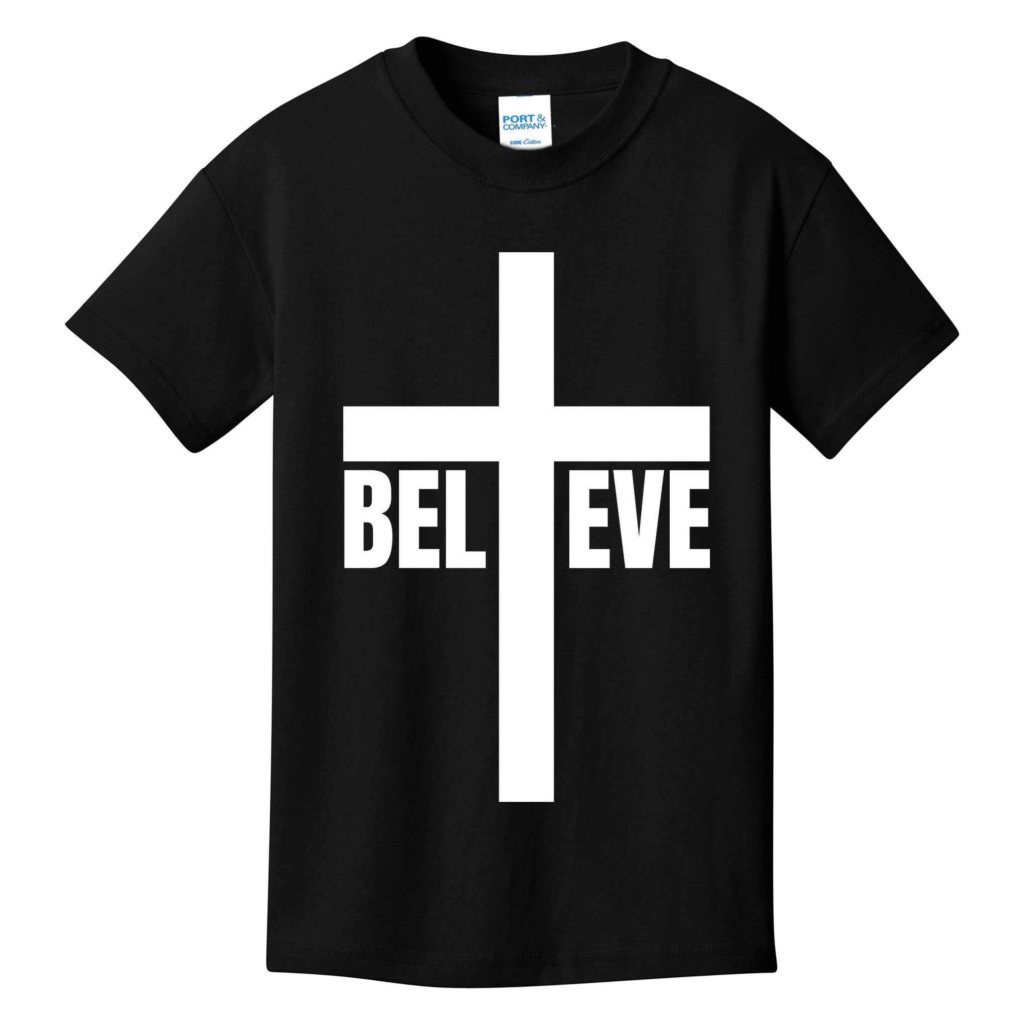 Believe Jesus Christ Cross Easter Faith Kids T-Shirt