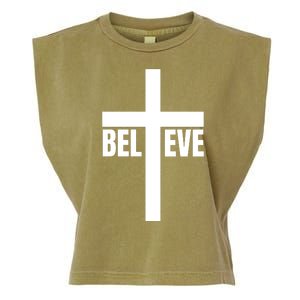 Believe Jesus Christ Cross Easter Faith Garment-Dyed Women's Muscle Tee