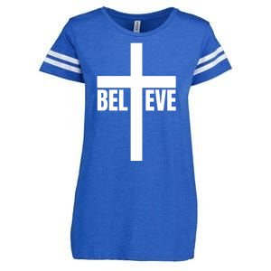 Believe Jesus Christ Cross Easter Faith Enza Ladies Jersey Football T-Shirt