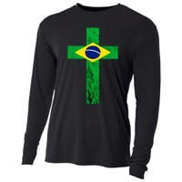 Brazil Jesus Cross Brazilian Faith Brasileiro Christian Cooling Performance Long Sleeve Crew