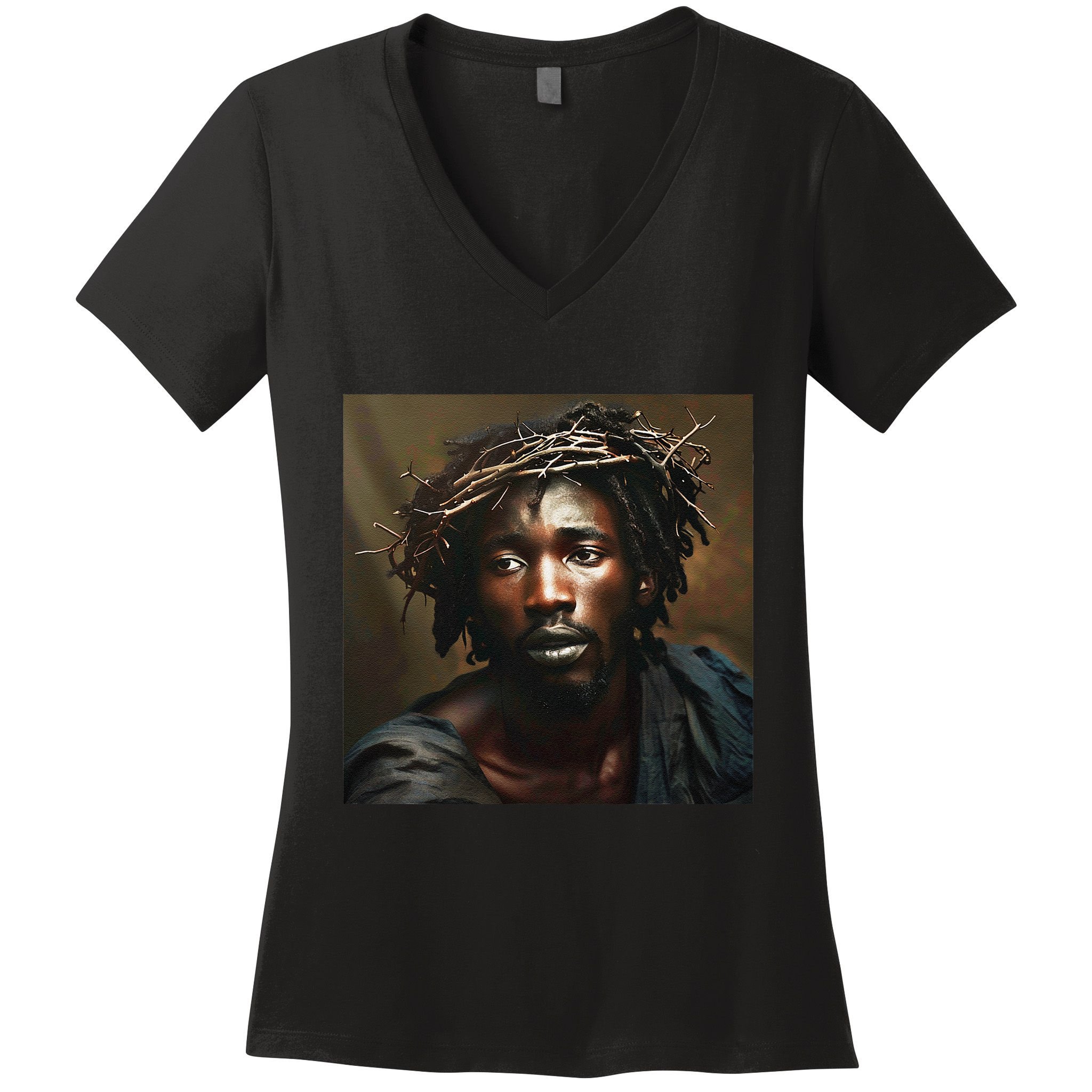 Black Jesus Christianity Church Christ Jesus Women's V-Neck T-Shirt