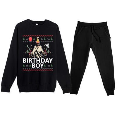 Birthday Jesus Christ Christmas Sweater Funny Jesus Gift Premium Crewneck Sweatsuit Set