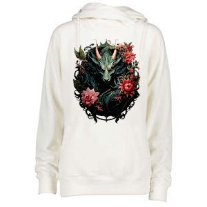 Beautiful Jade Dragon Floral Art Noveau Womens Funnel Neck Pullover Hood